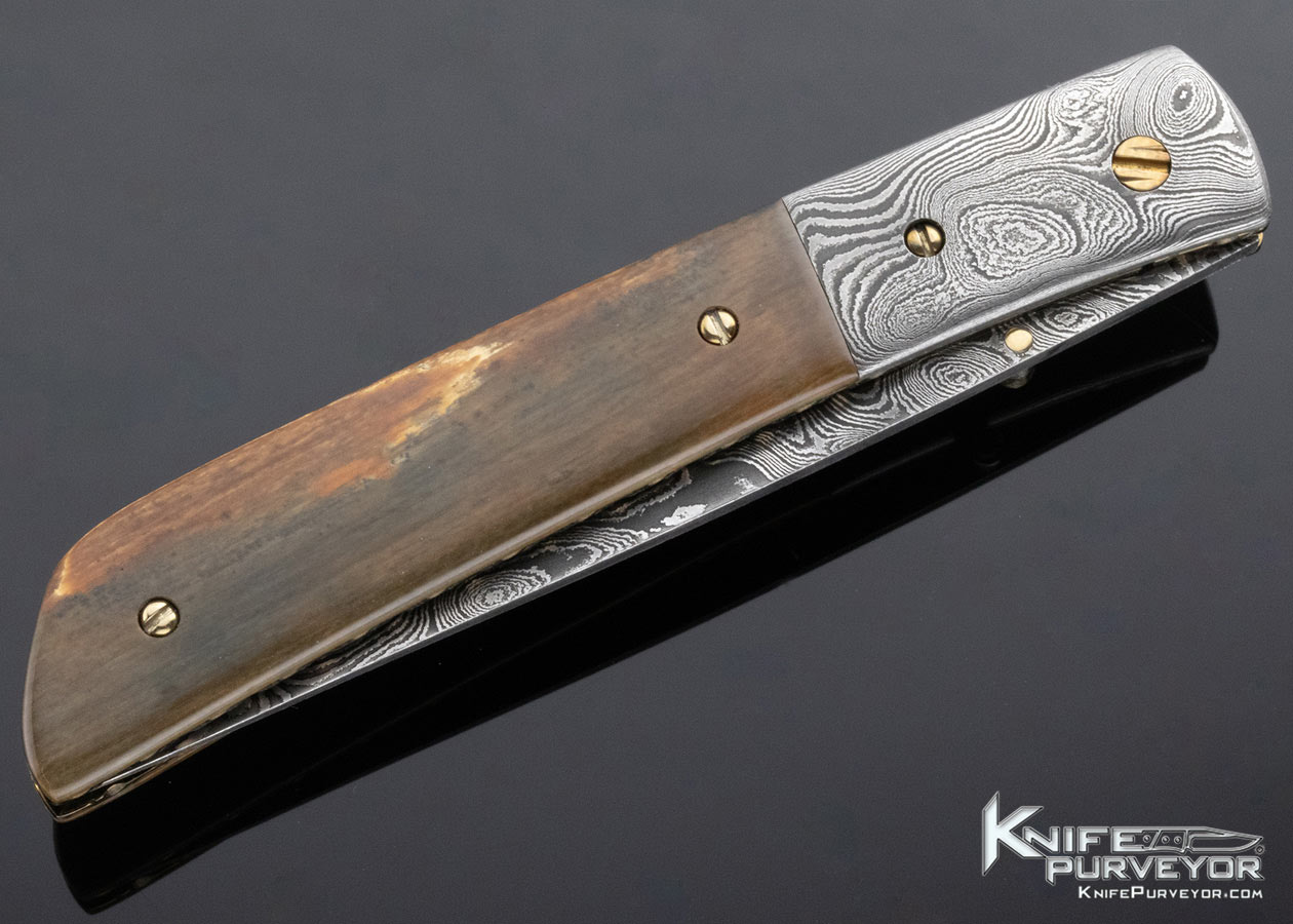 Cliff Parker Custom Knife Brown Mammoth and Sole Authorship Damascus Linerlock - Image 5