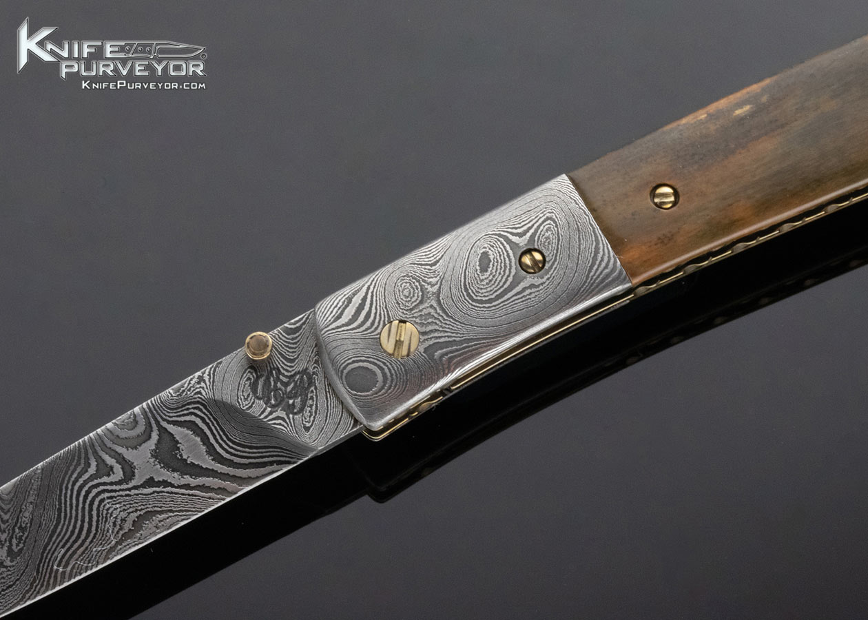 Cliff Parker Custom Knife Brown Mammoth and Sole Authorship Damascus Linerlock - Image 2