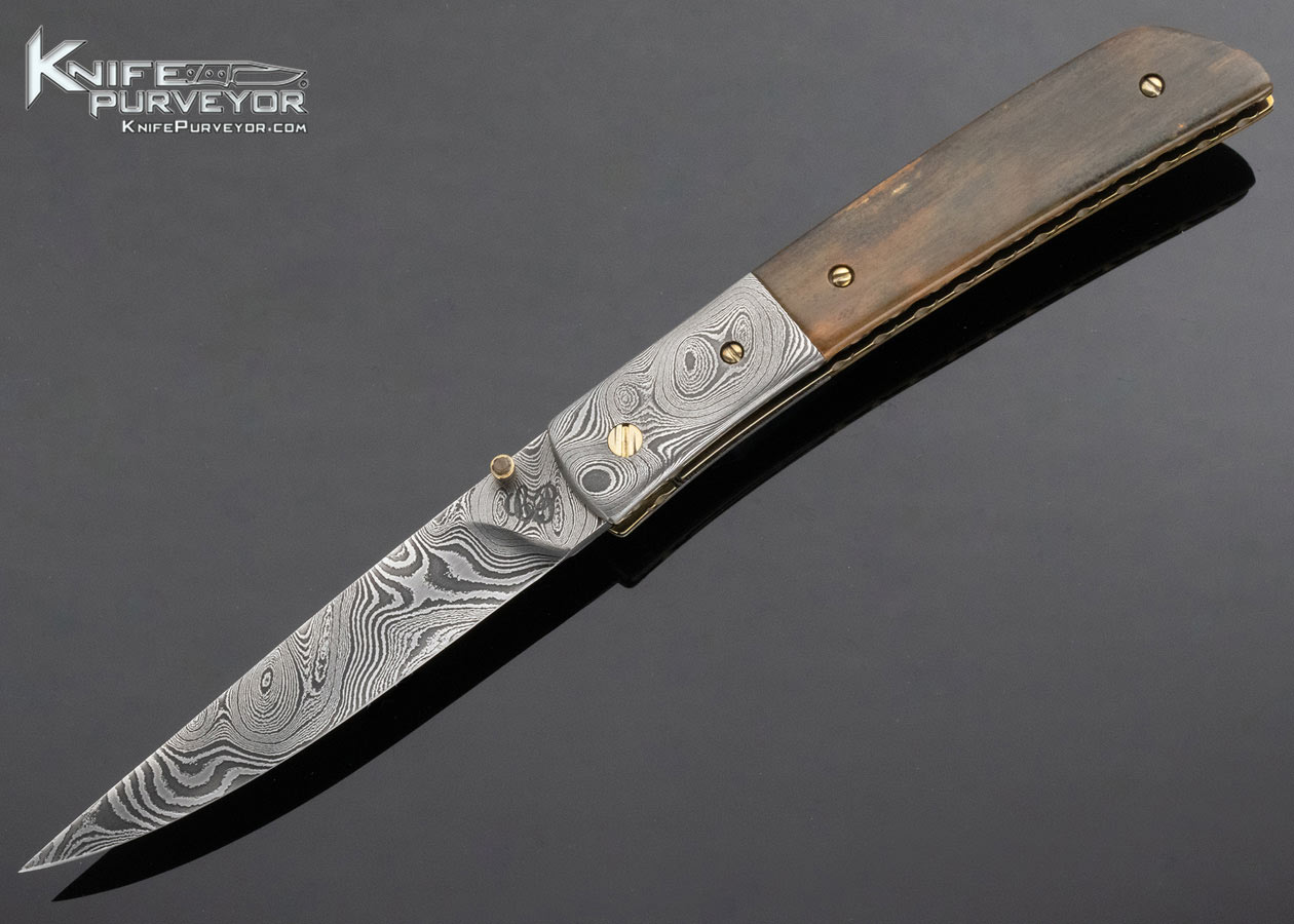 Cliff Parker Custom Knife Brown Mammoth and Sole Authorship Damascus Linerlock 13706