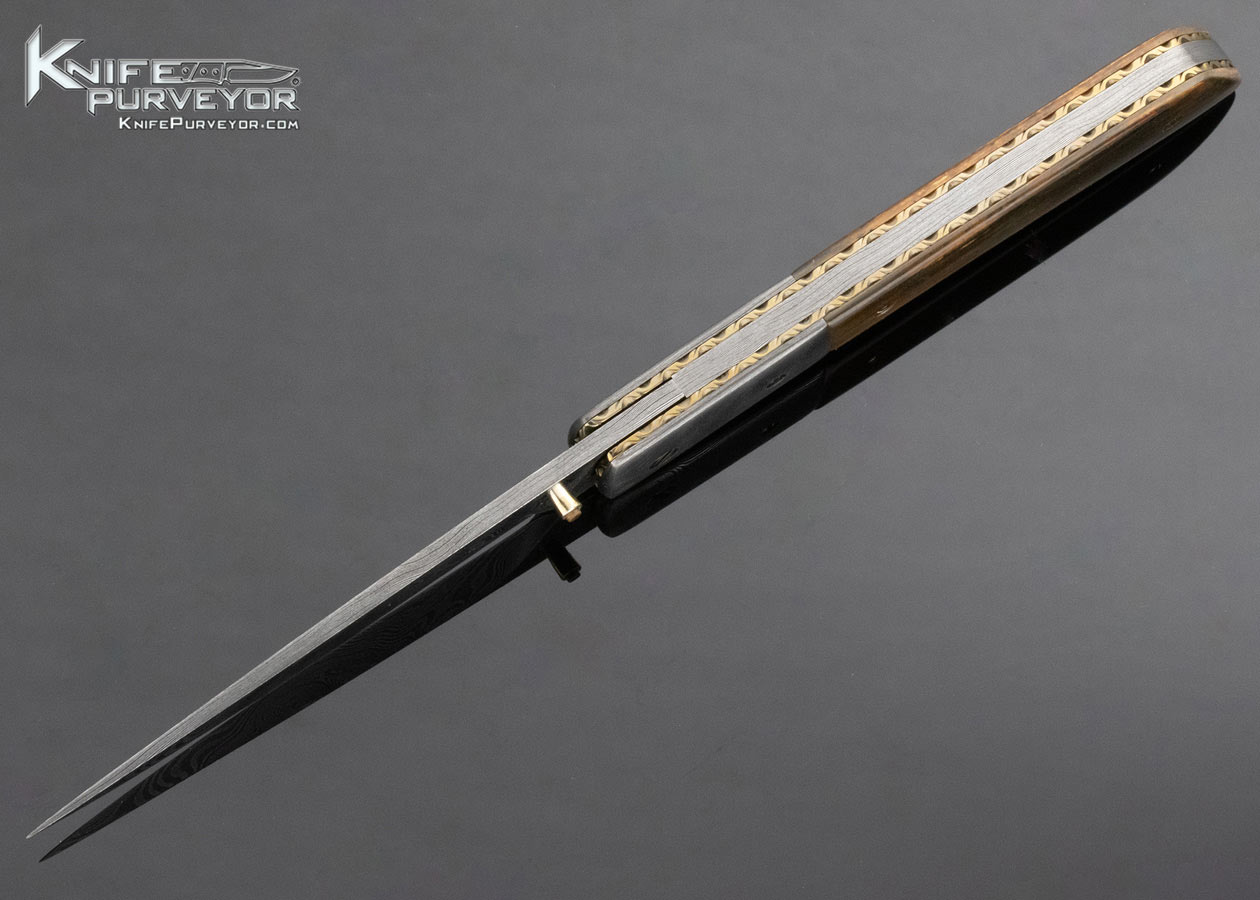 Cliff Parker Custom Knife Brown Mammoth and Sole Authorship Damascus Linerlock - Image 4