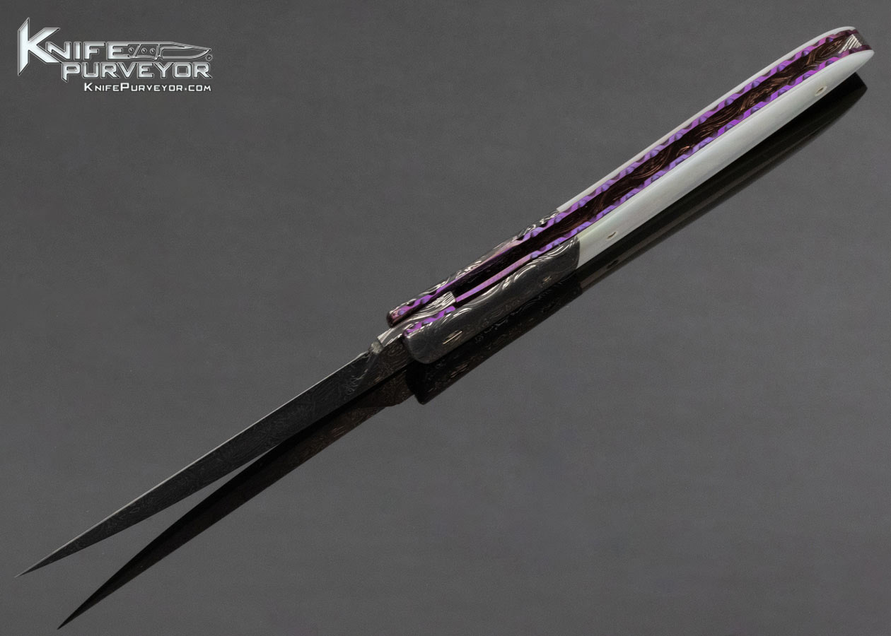 Cliff Parker Custom Knife Mother of Pearl Shell and Sole Authorship Damascus Linerlock 13710