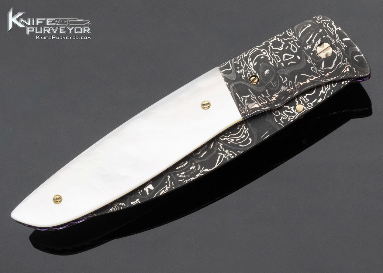 Cliff Parker Custom Knife Mother of Pearl Shell and Sole Authorship Damascus Linerlock - Image 4