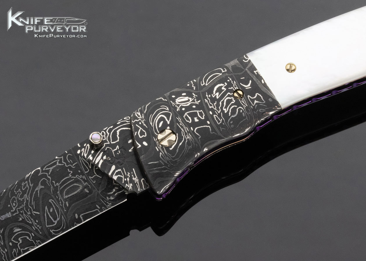 Cliff Parker Custom Knife Mother of Pearl Shell and Sole Authorship Damascus Linerlock - Image 2