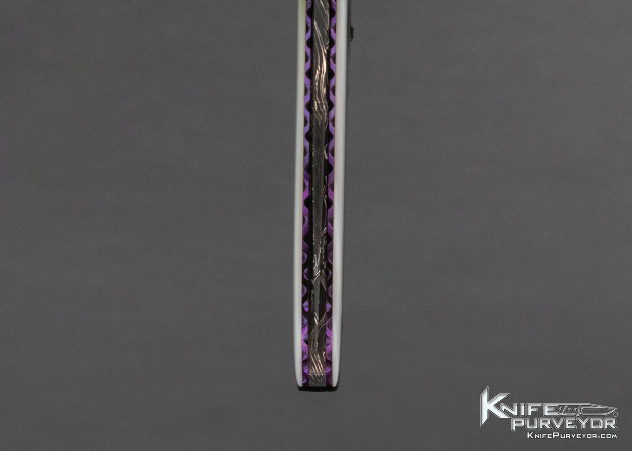 Cliff Parker Custom Knife Mother of Pearl Shell and Sole Authorship Damascus Linerlock - Image 7