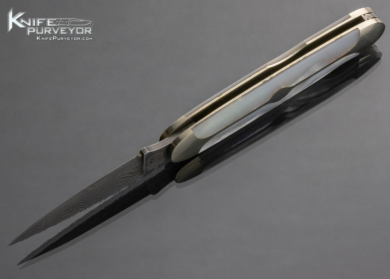 Doc Hagen Custom Knife Pearl and Damascus Lockback 13870