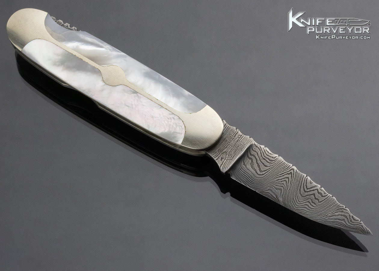 Doc Hagen Custom Knife Pearl and Damascus Lockback - Image 3