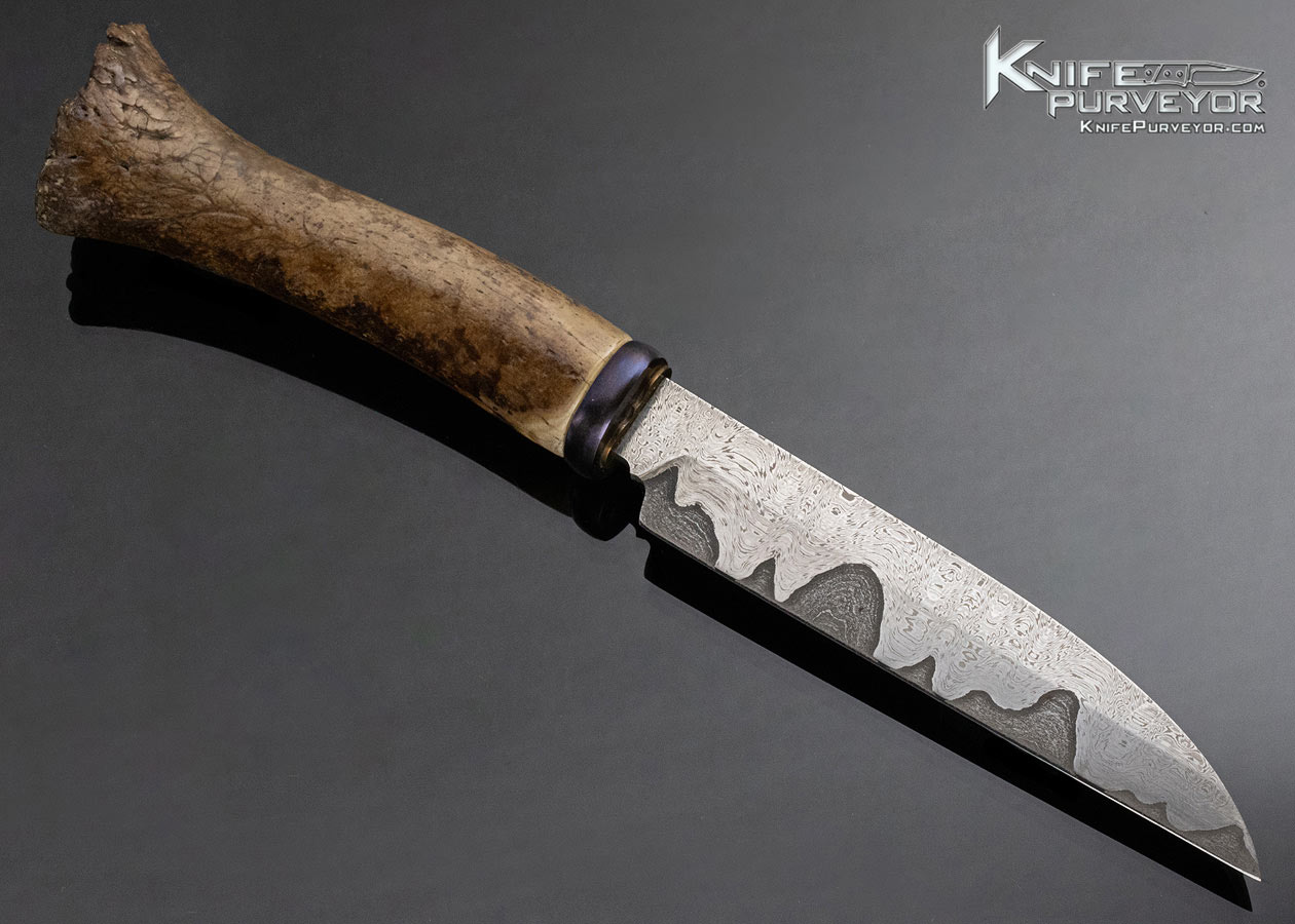 Don Fogg ABS Master Bladesmith Custom Knife San Mai Damascus and Fossilized Bone Hunter - Image 3