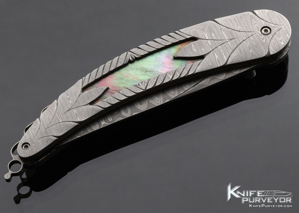 Doug Casteel Custom Knife Tahitian Blacklip Pearl and Damascus Linerlock - Image 6