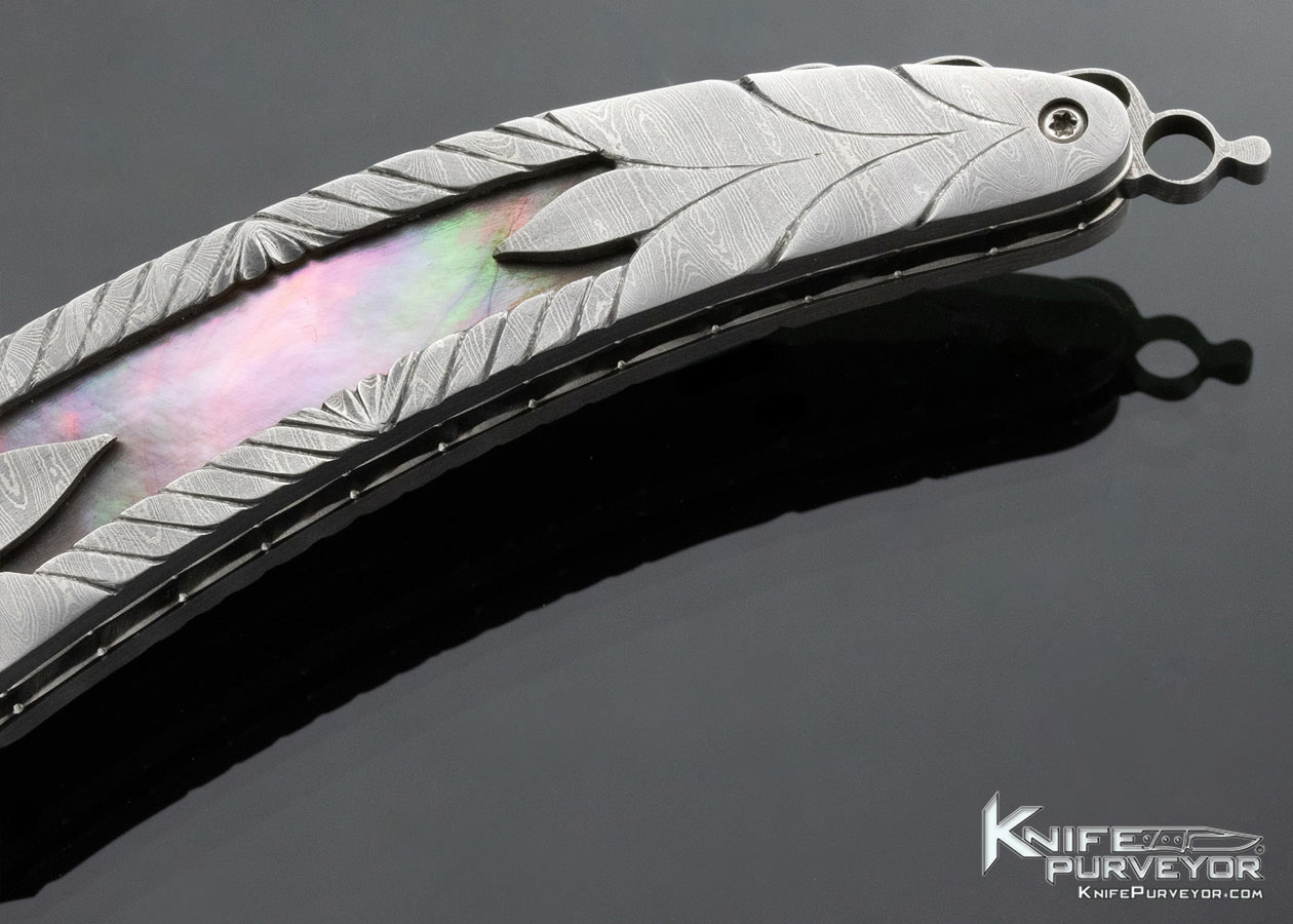 Doug Casteel Custom Knife Tahitian Blacklip Pearl and Damascus Linerlock - Image 3