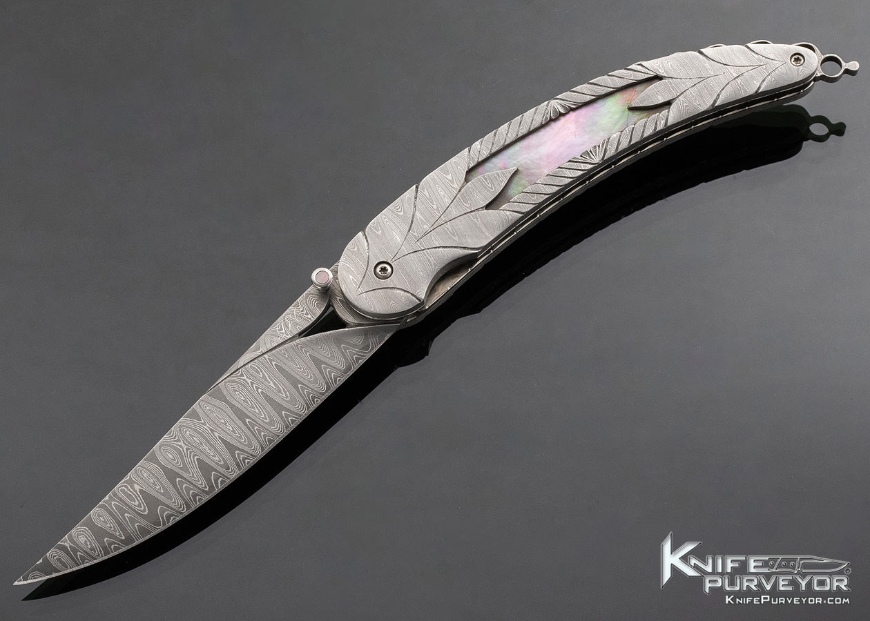 Doug Casteel Blacklip Pearl and Damascus Linerlock Custom Knife 13933