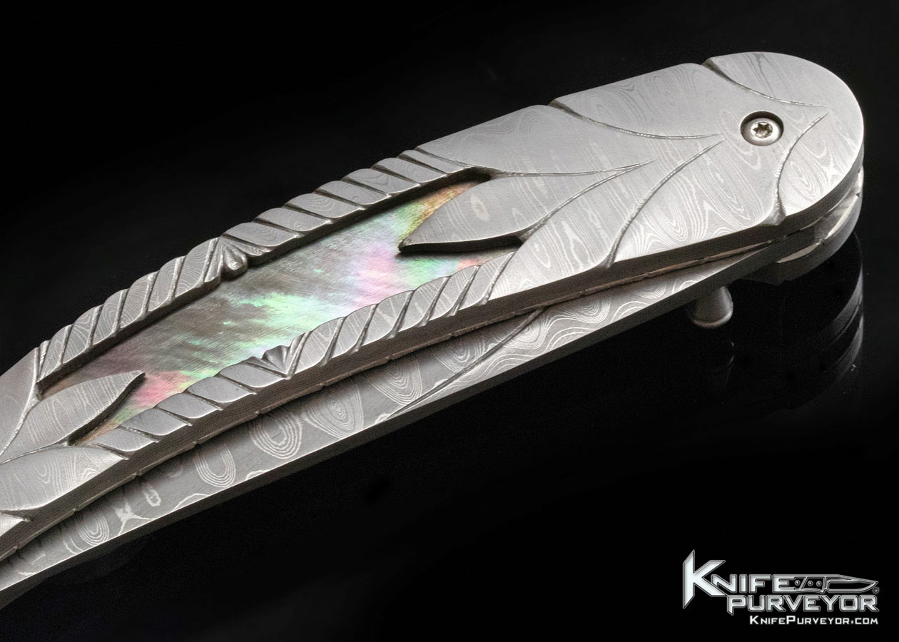 Doug Casteel Custom Knife Tahitian Blacklip Pearl and Damascus Linerlock - Image 7