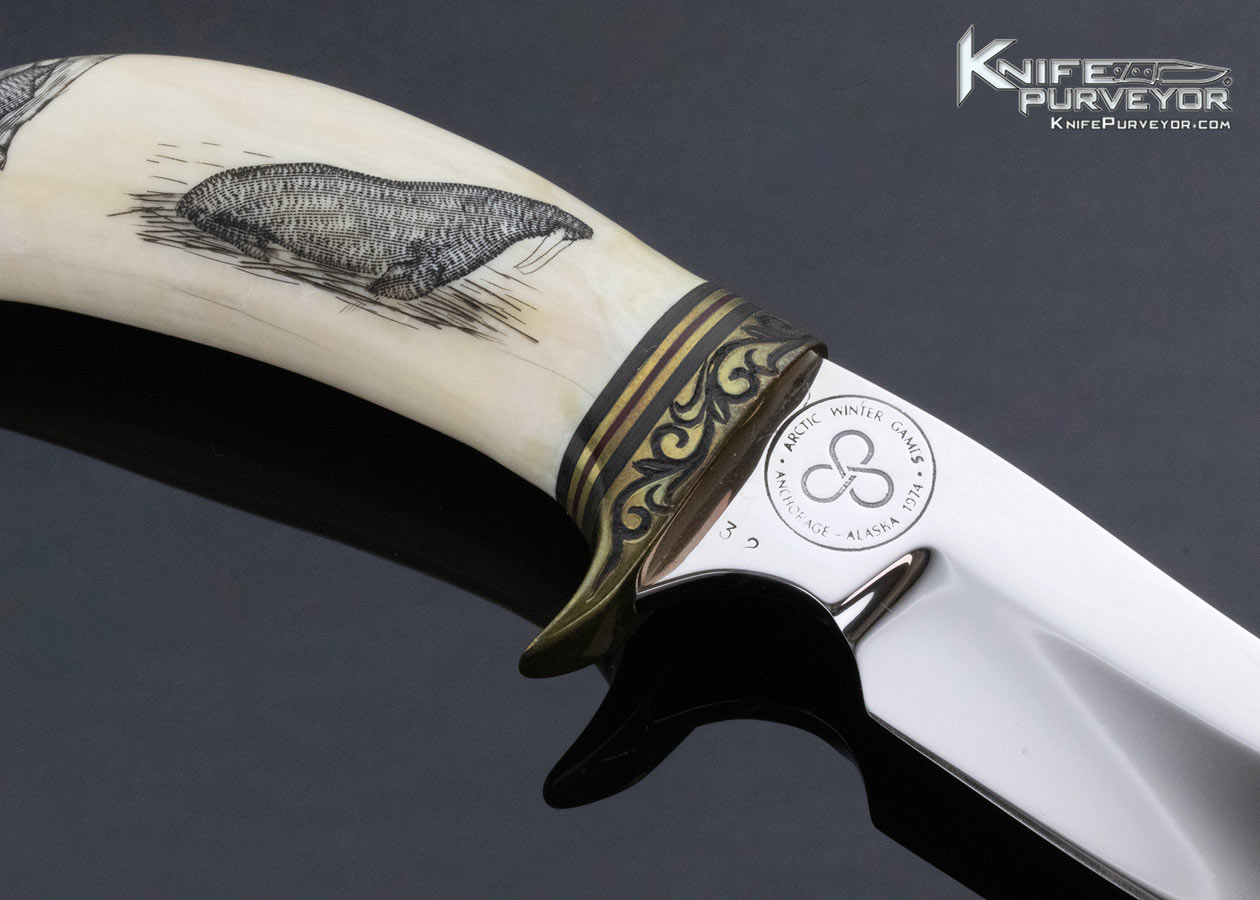 Gil Hibben Custom Knife Peter Mayac Scrimshawed Mammoth Tusk "Artic Winter Games Fixed Blade" - Image 2