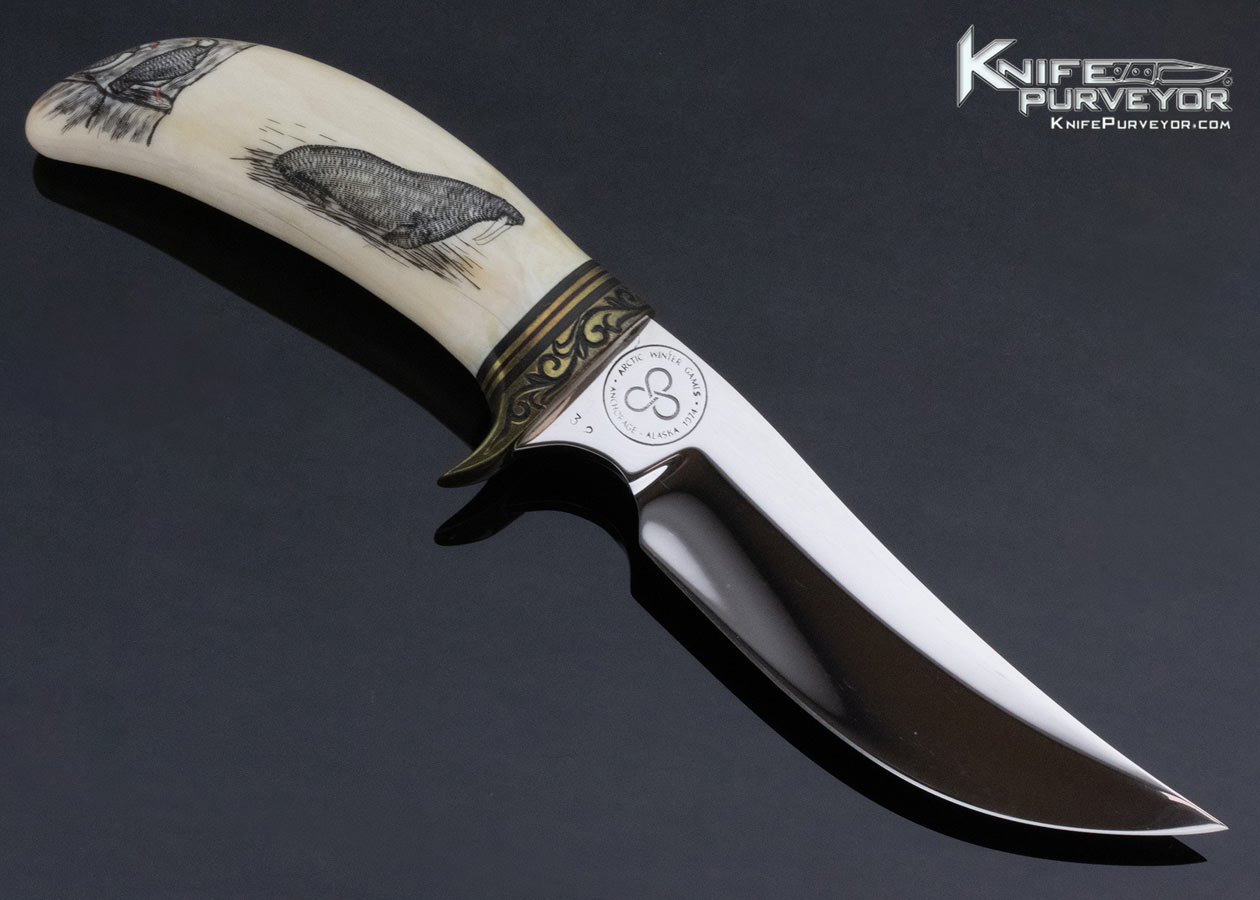 Gil Hibben Custom Knife Peter Mayac Scrimshawed Mammoth Tusk "Artic Winter Games Fixed Blade" - Image 3