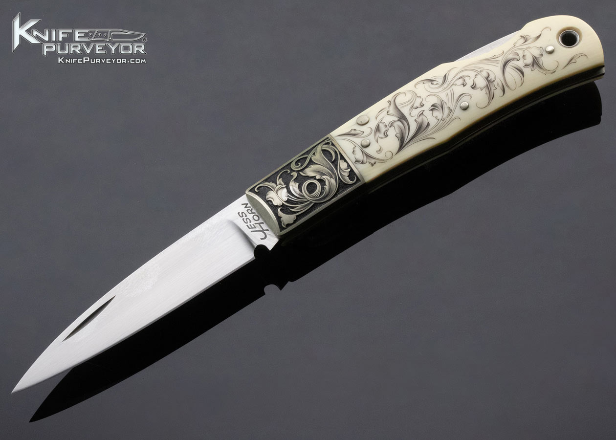 Jess Horn Custom Knife Mammoth "Baby Horn" Lockback Engraved & Scrimshawed By Steve Lindsay 13031