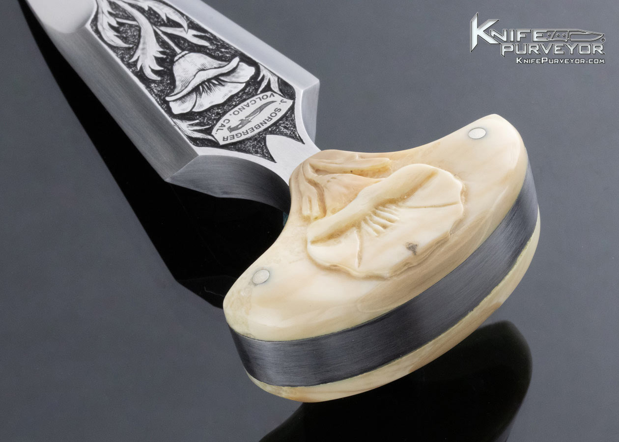 Jim Sornberger Custom Knife Carved & Engraved Fossilized Walrus Push Dagger - Image 6
