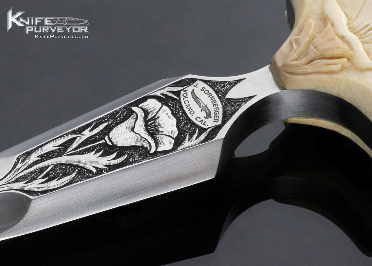 Jim Sornberger Custom Knife Carved & Engraved Fossilized Walrus Push Dagger - Image 2