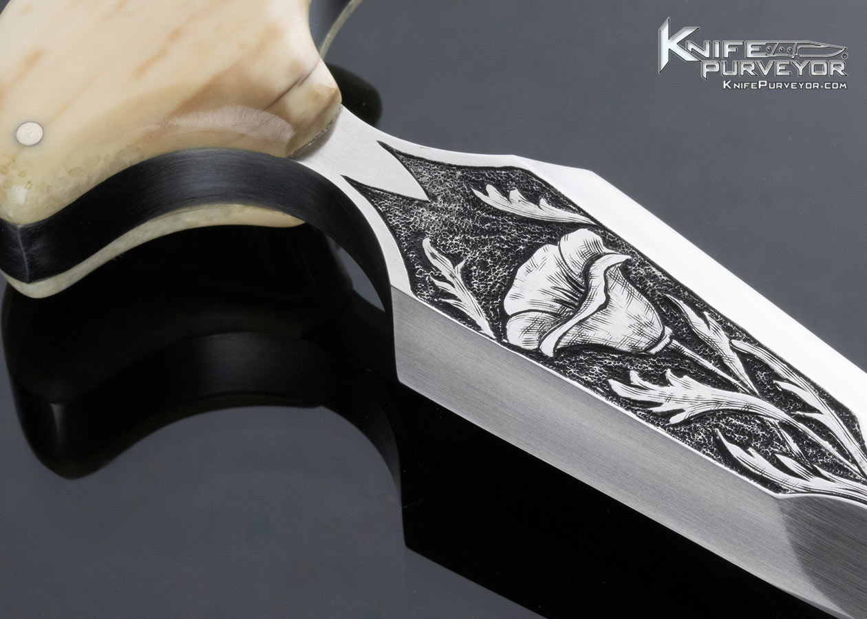Jim Sornberger Custom Knife Carved & Engraved Fossilized Walrus Push Dagger - Image 5