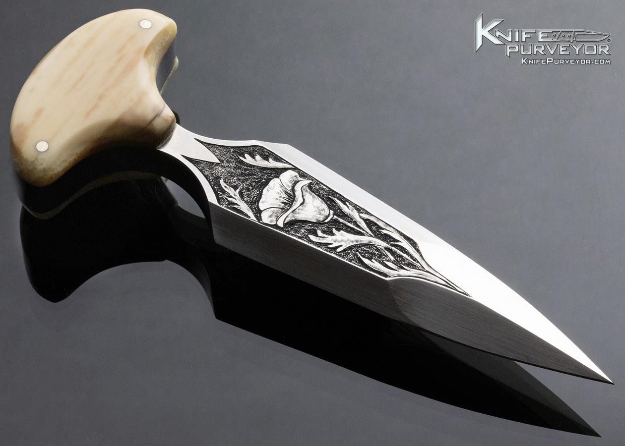 Jim Sornberger Custom Knife Carved & Engraved Fossilized Walrus Push Dagger - Image 4