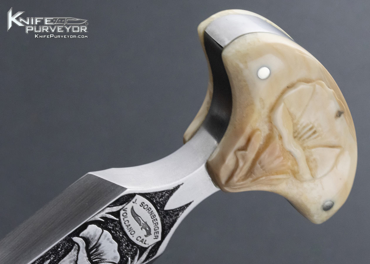 Jim Sornberger Custom Knife Carved & Engraved Fossilized Walrus Push Dagger - Image 9