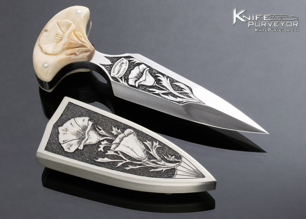 Jim Sornberger Custom Knife Carved & Engraved Fossilized Walrus Push Dagger - Image 7