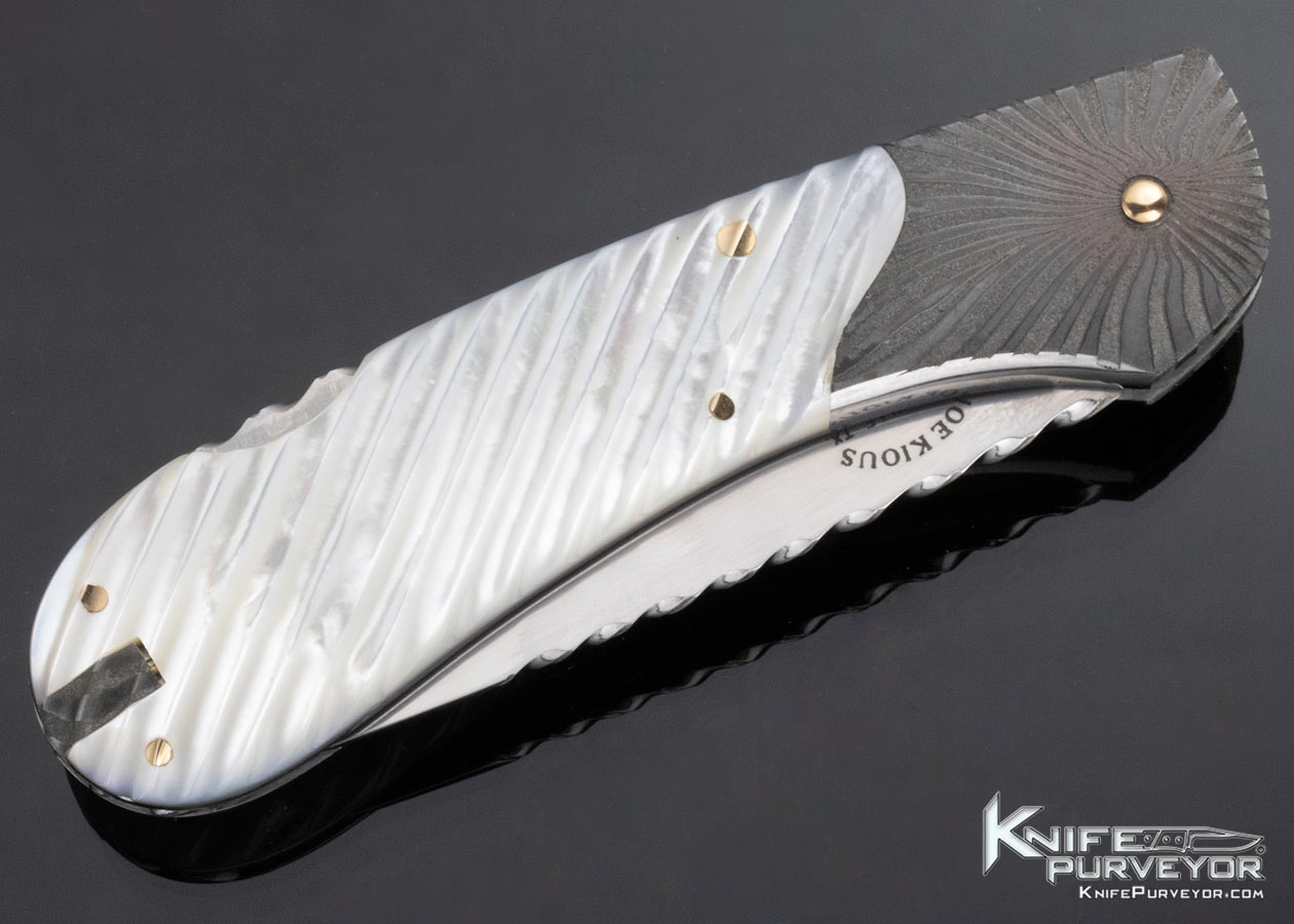 Joe Kious Custom Knife Fluted Pearl and Damascus Lockback with 14Kt Gold Toothpick - Image 4