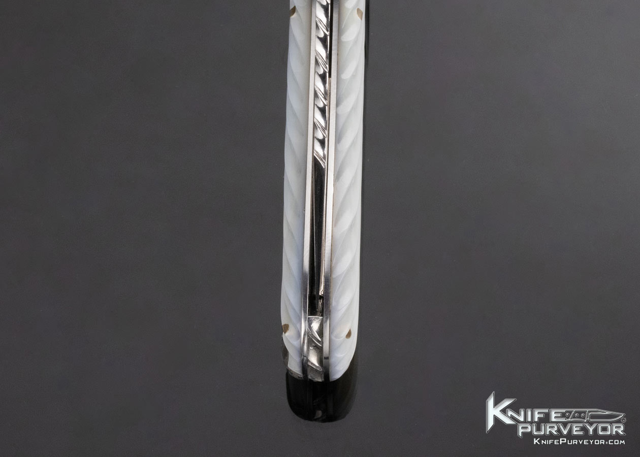 Joe Kious Custom Knife Fluted Pearl and Damascus Lockback with 14Kt Gold Toothpick - Image 7
