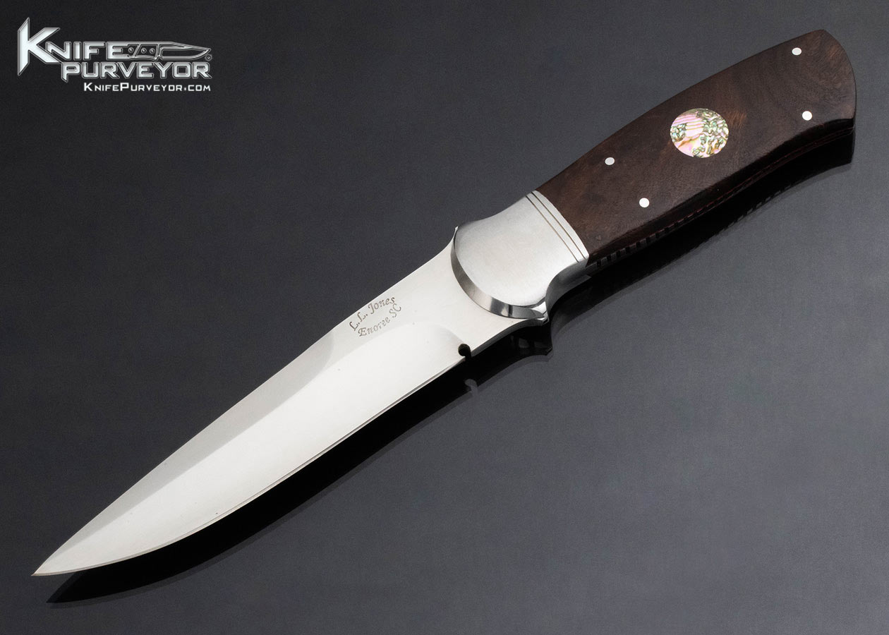 L.L Jones Custom Knife Desert Ironwood with Abalone Inlaid Fighter With Sheath 13946