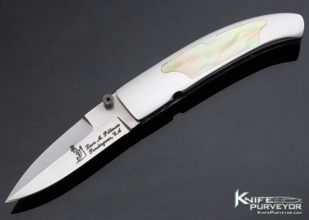 Leon Pittman Custom Knife Goldlip Interframe Button Lock with Rusting 13859