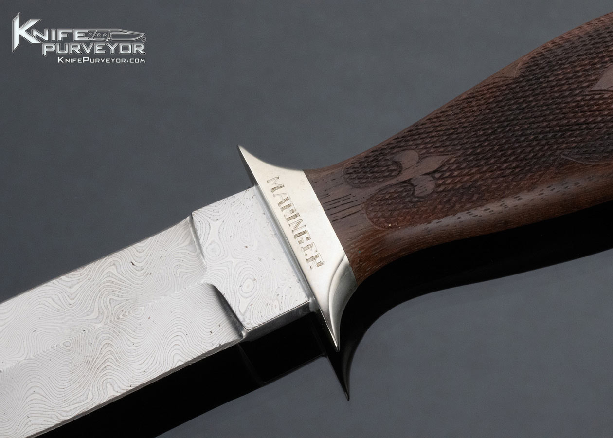 Tom Maringer Custom Knife Checkered Walnut Wood and Damascus Fixed Blade - Image 2