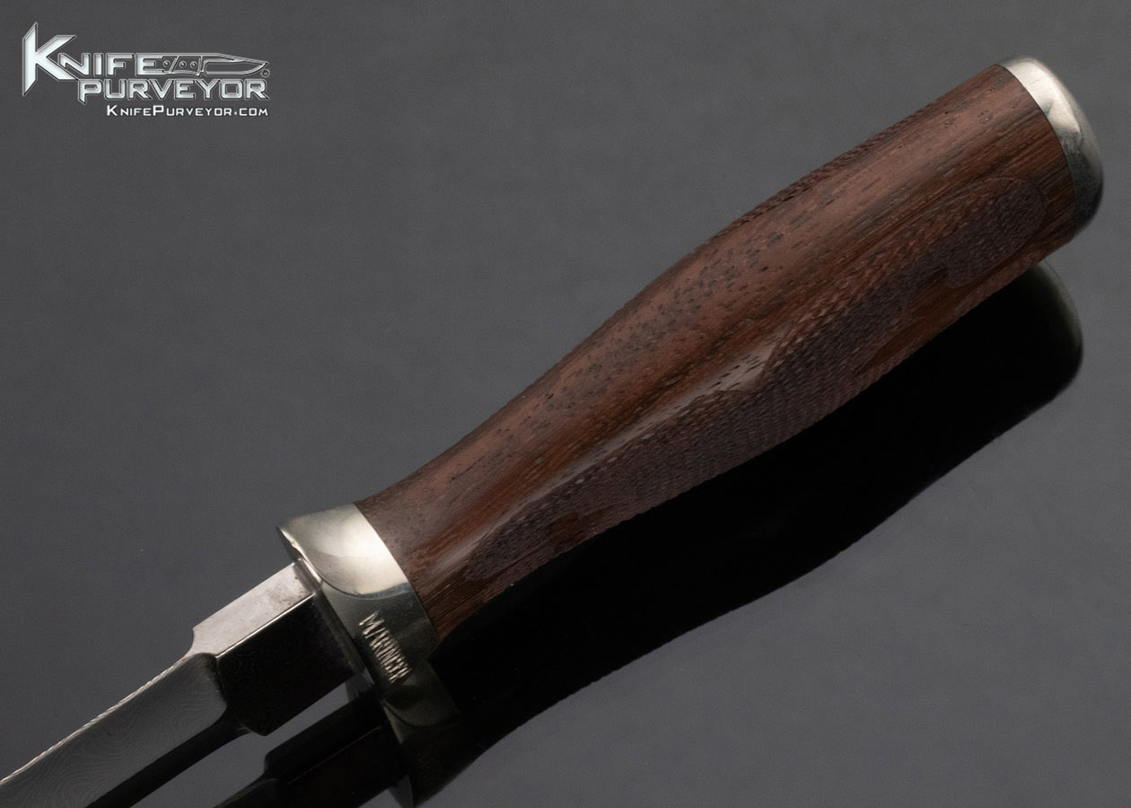 Tom Maringer Custom Knife Checkered Walnut Wood and Damascus Fixed Blade - Image 4