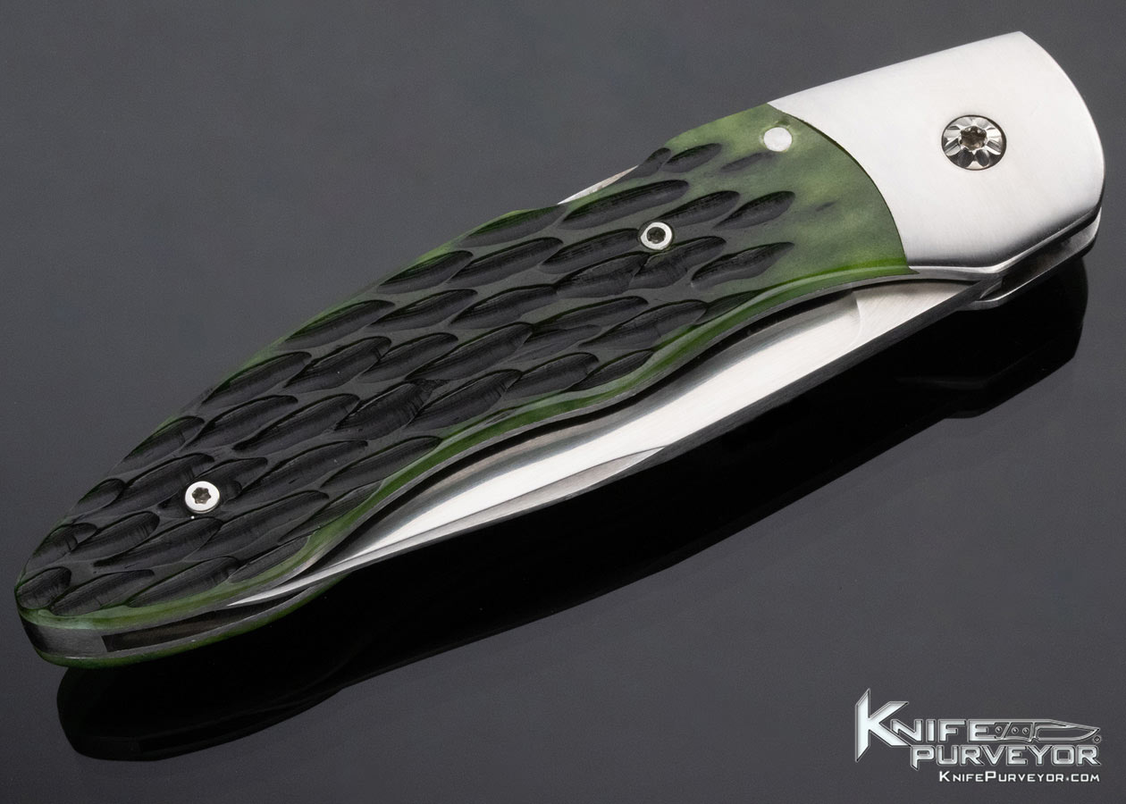 Murray Sterling Custom Knife Green Jigged Bone Lockback Release Automatic - Image 5