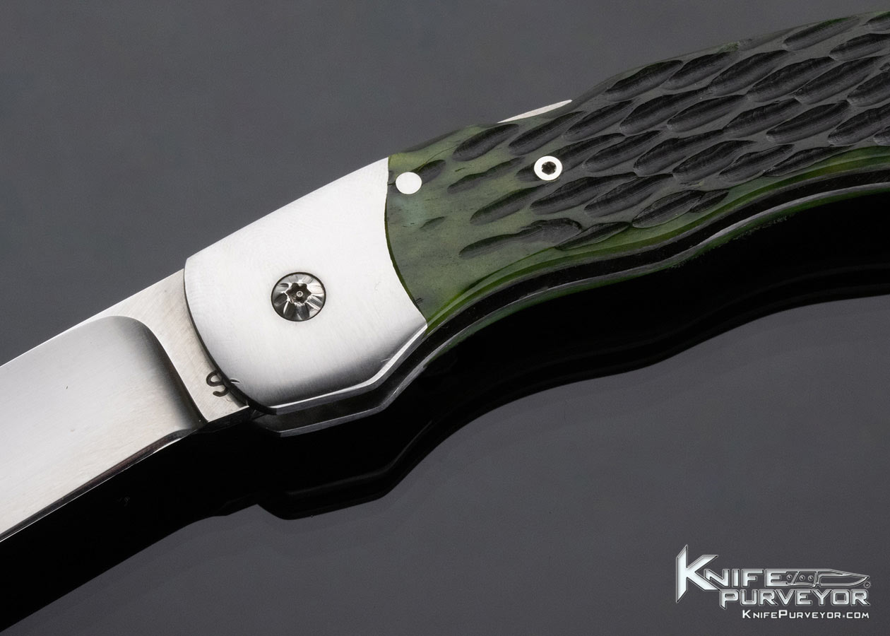 Murray Sterling Custom Knife Green Jigged Bone Lockback Release Automatic - Image 2
