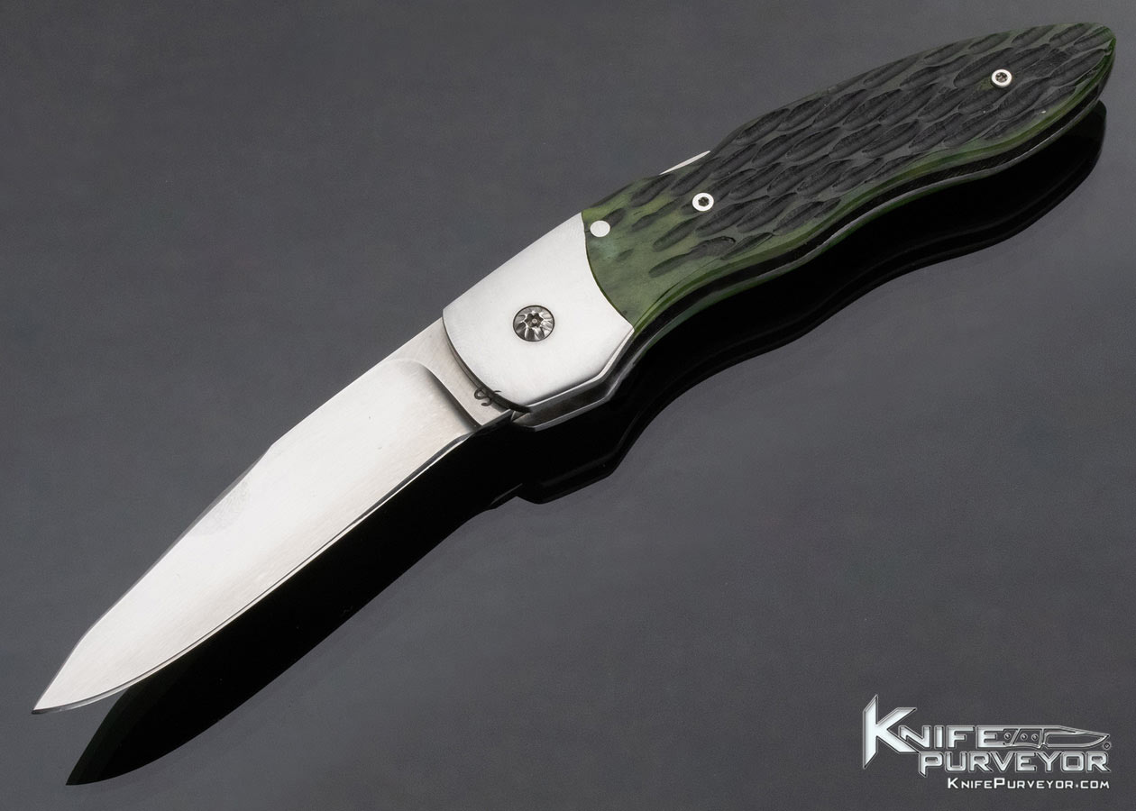 Murray Sterling Custom Knife Green Jigged Bone Lockback Release Automatic 15814