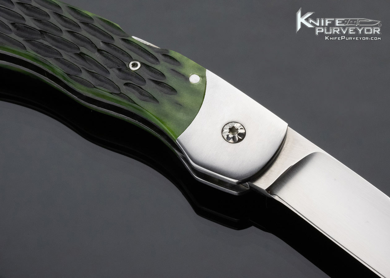 Murray Sterling Custom Knife Green Jigged Bone Lockback Release Automatic - Image 4