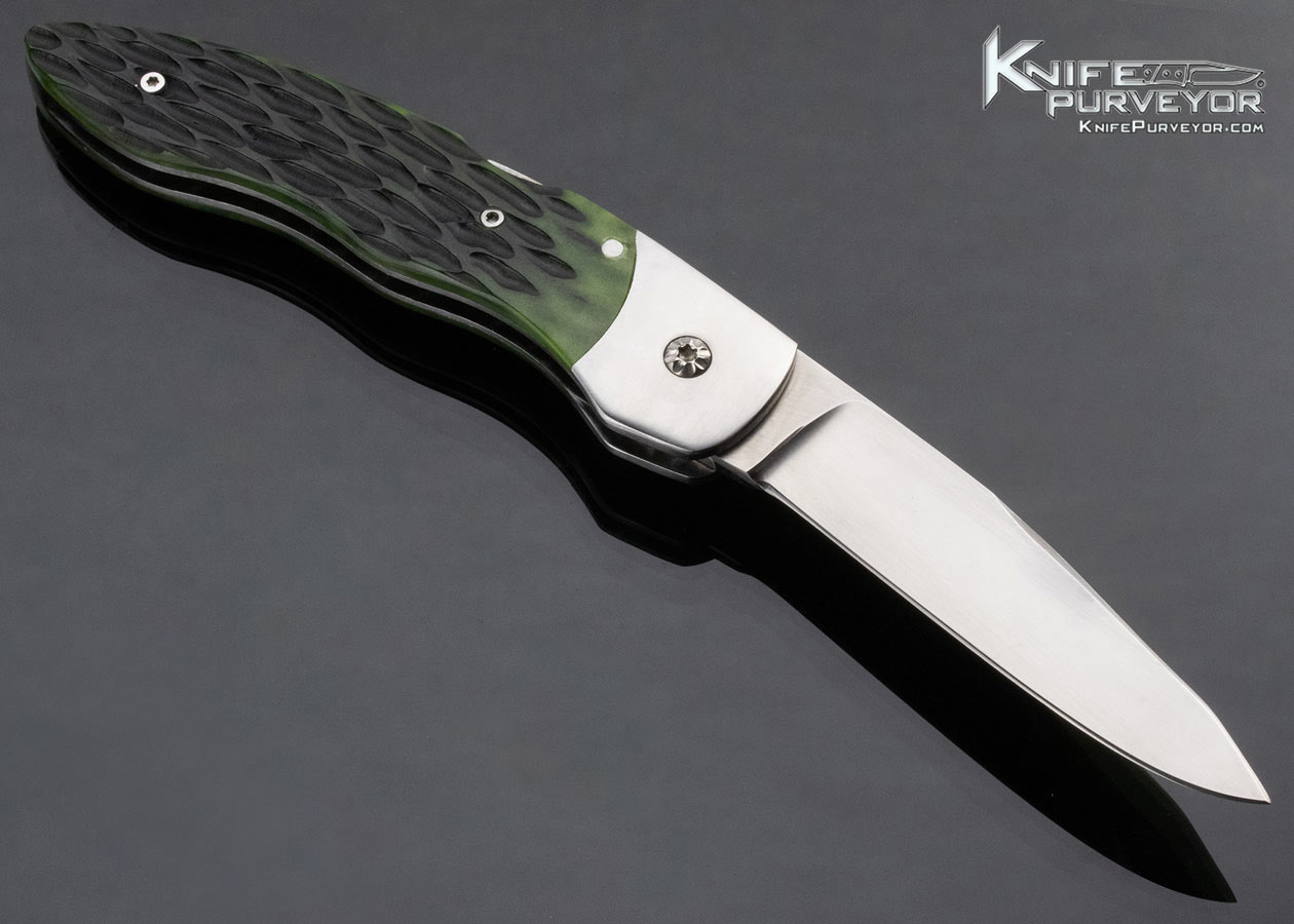 Murray Sterling Custom Knife Green Jigged Bone Lockback Release Automatic - Image 3