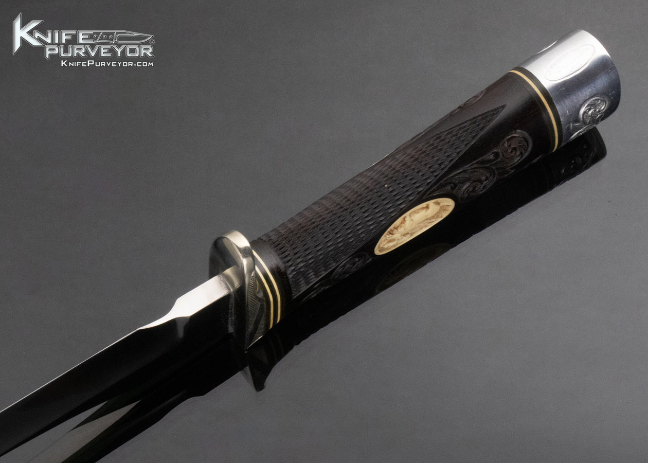 Randall Custom Knife 12-6 with Stainless Blade Carved and Engraved by T.W. Leschorn Cica 1971 Hand Tooled Roughback Leather Sheath - Image 5