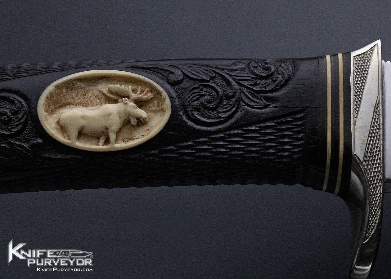Randall Custom Knife 12-6 with Stainless Blade Carved and Engraved by T.W. Leschorn Cica 1971 Hand Tooled Roughback Leather Sheath - Image 4