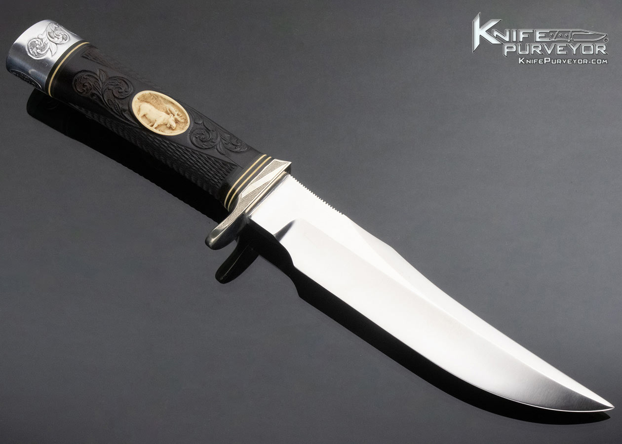 Randall Custom Knife 12-6 with Stainless Blade Carved and Engraved by T.W. Leschorn Cica 1971 Hand Tooled Roughback Leather Sheath - Image 3