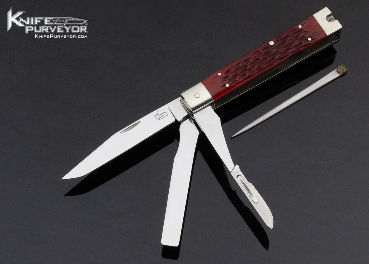 Robert Enders Custom Knife Jigged Bone 3 Blade Dr's Knife Slipjoint with Toothpick and Tweezers - Image 2