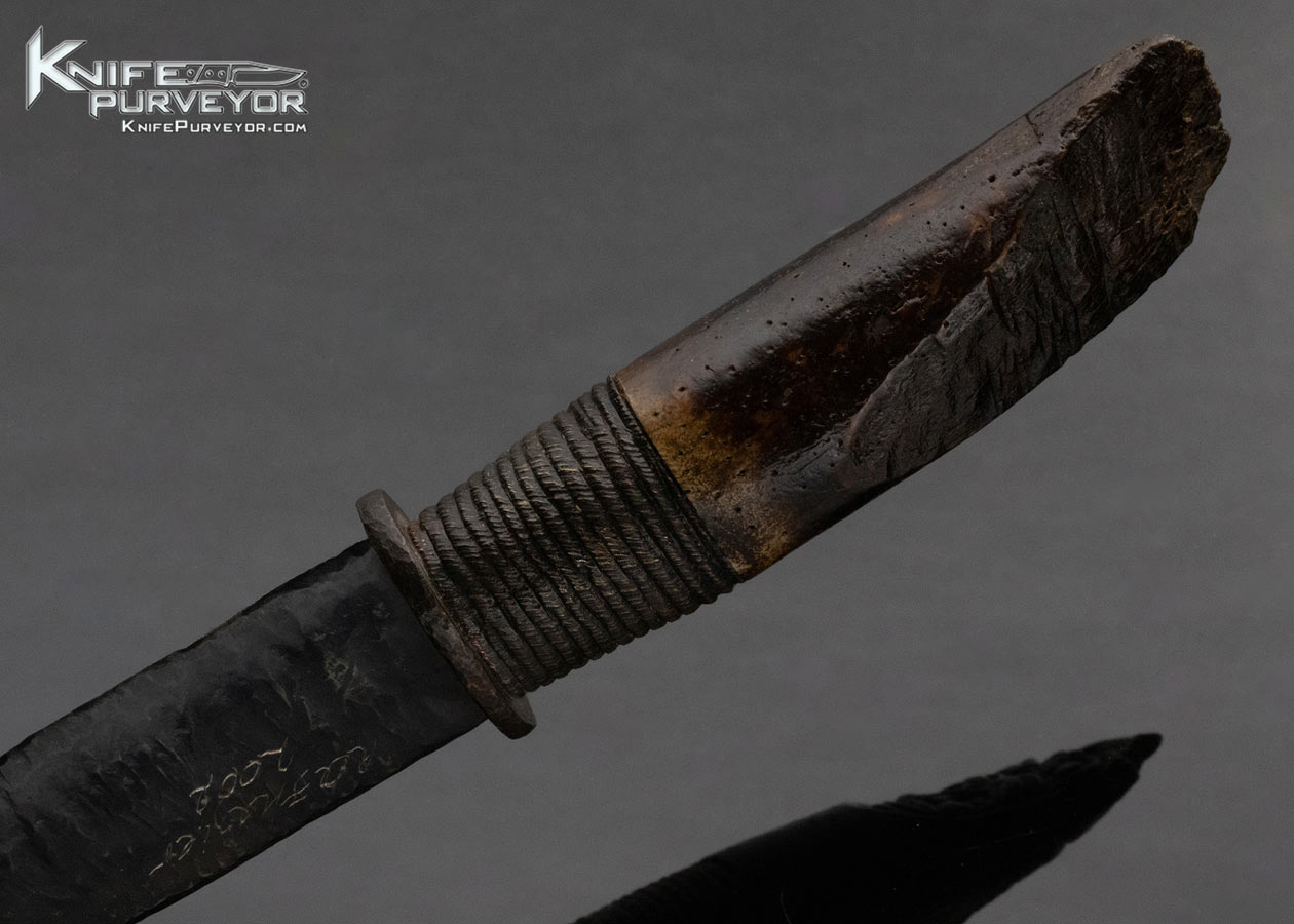 Ron Frazier Custom Knife Tribal Dagger with Carved Wood Scabbard with Abalone Inlays - Image 7