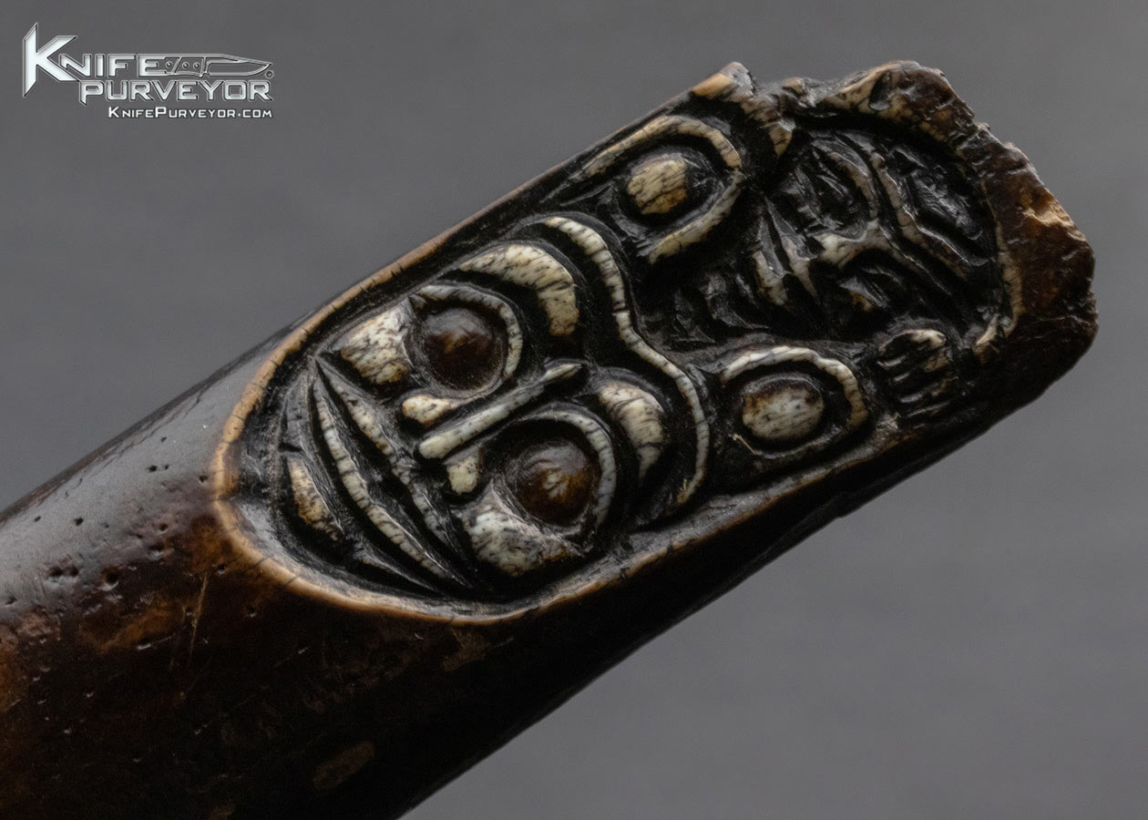 Ron Frazier Custom Knife Tribal Dagger with Carved Wood Scabbard with Abalone Inlays - Image 9