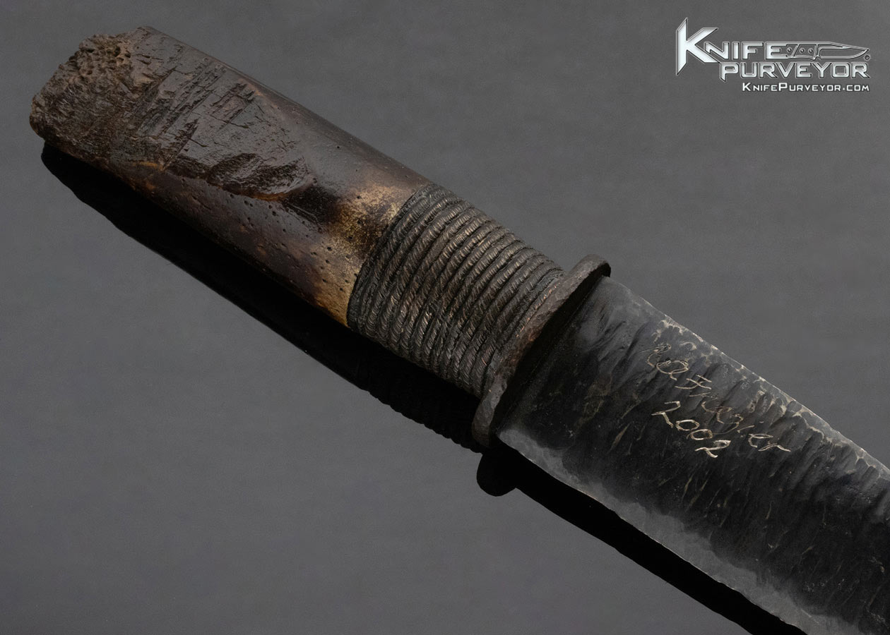 Ron Frazier Custom Knife Tribal Dagger with Carved Wood Scabbard with Abalone Inlays - Image 4