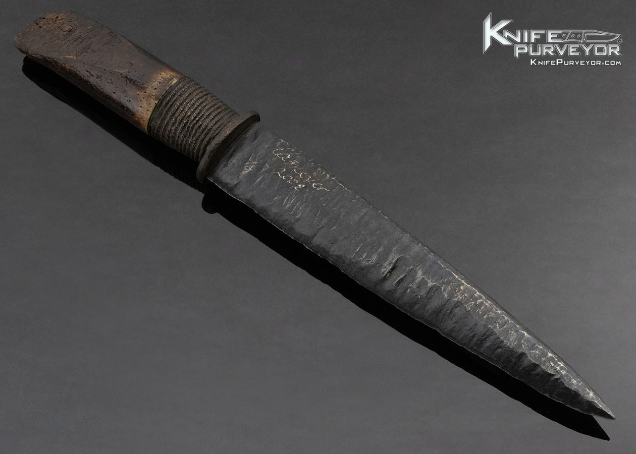 Ron Frazier Custom Knife Tribal Dagger with Carved Wood Scabbard with Abalone Inlays - Image 3