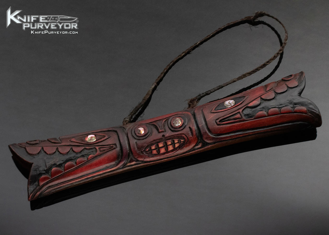Ron Frazier Custom Knife Tribal Dagger with Carved Wood Scabbard with Abalone Inlays - Image 15