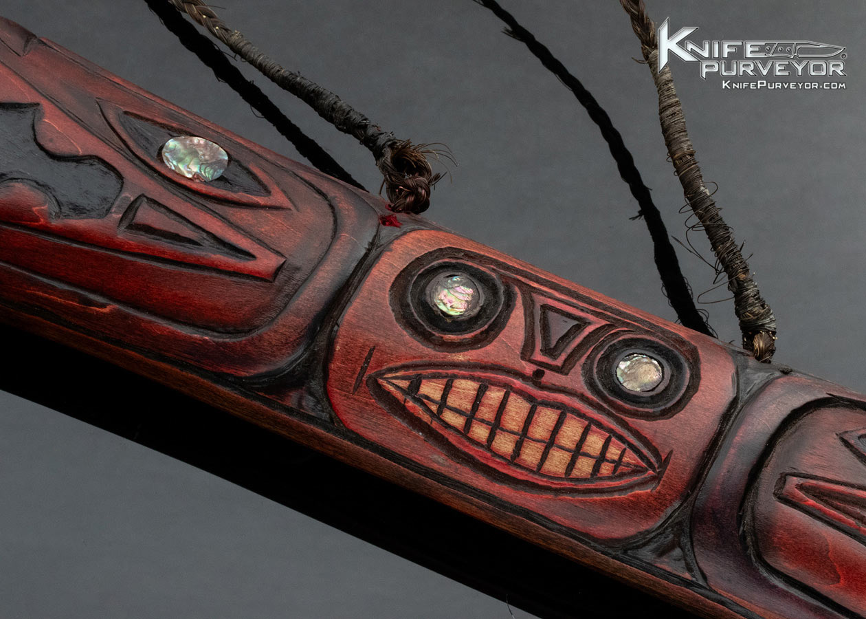 Ron Frazier Custom Knife Tribal Dagger with Carved Wood Scabbard with Abalone Inlays - Image 14