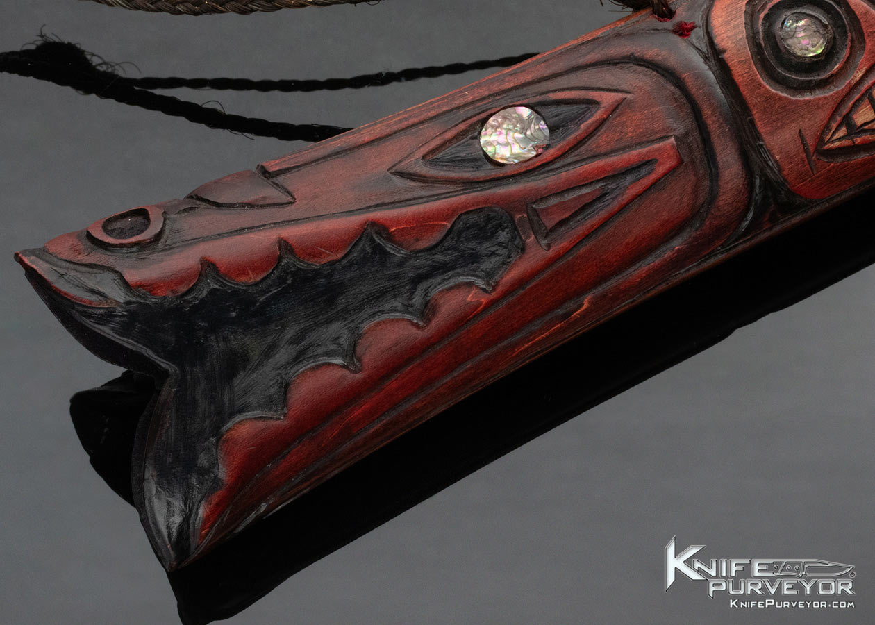 Ron Frazier Custom Knife Tribal Dagger with Carved Wood Scabbard with Abalone Inlays - Image 13