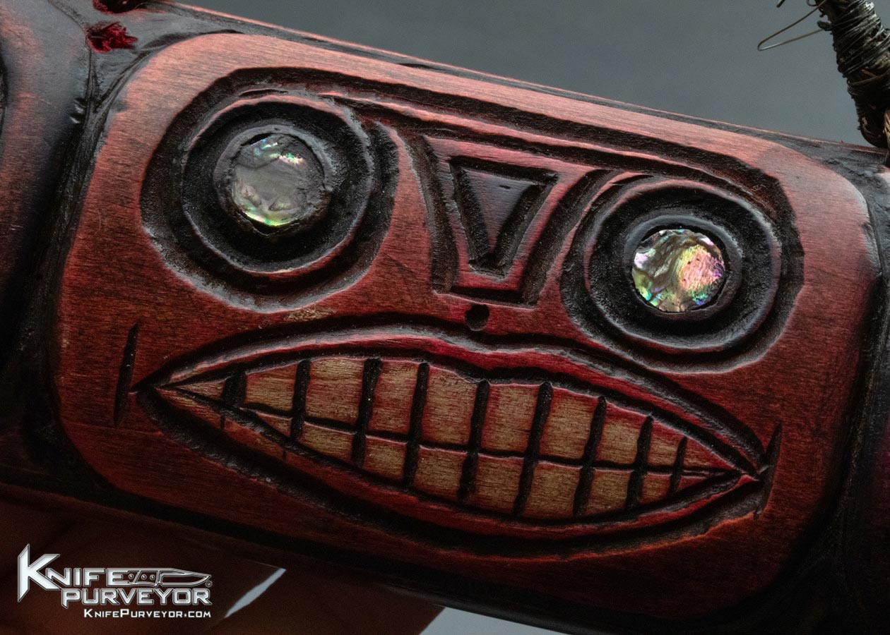 Ron Frazier Custom Knife Tribal Dagger with Carved Wood Scabbard with Abalone Inlays - Image 12