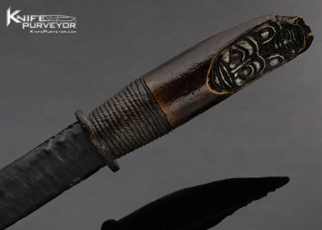 Ron Frazier Custom Knife Tribal Dagger with Carved Wood Scabbard with Abalone Inlays - Image 10