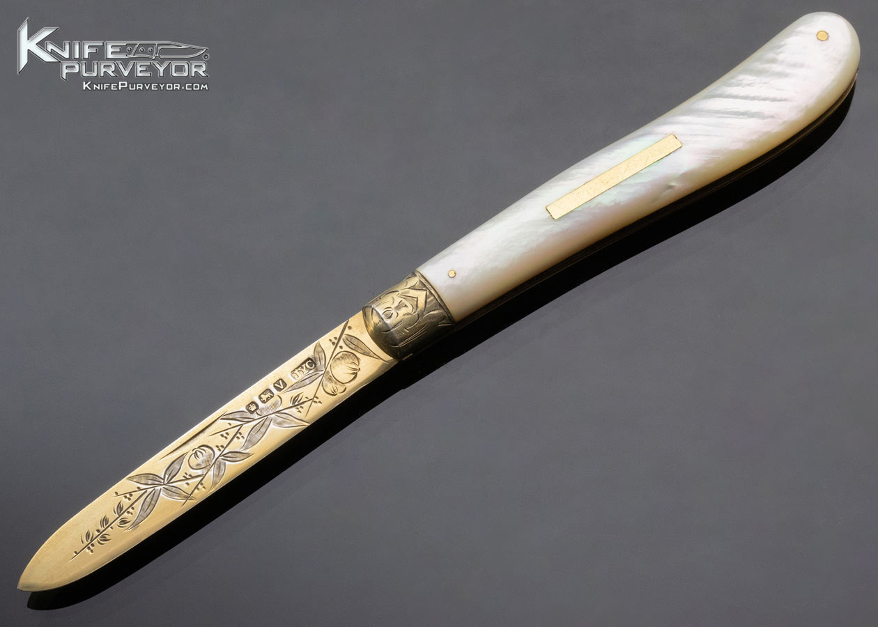 Sheffield 1888 Pearl Folding Fruit Knife Engraved By Simon M. Lytton 14454