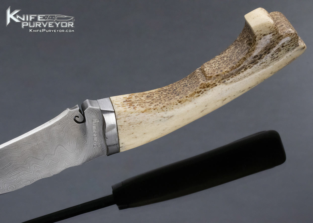 Sid Birt Custom Knife Carved Bone and Sole Authorship Damascus Fixed Blade - Image 7
